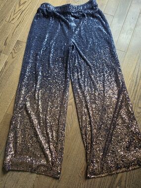 Trina Turk Navy Sequin Ombre Navy To Rose Wide Leg Pants